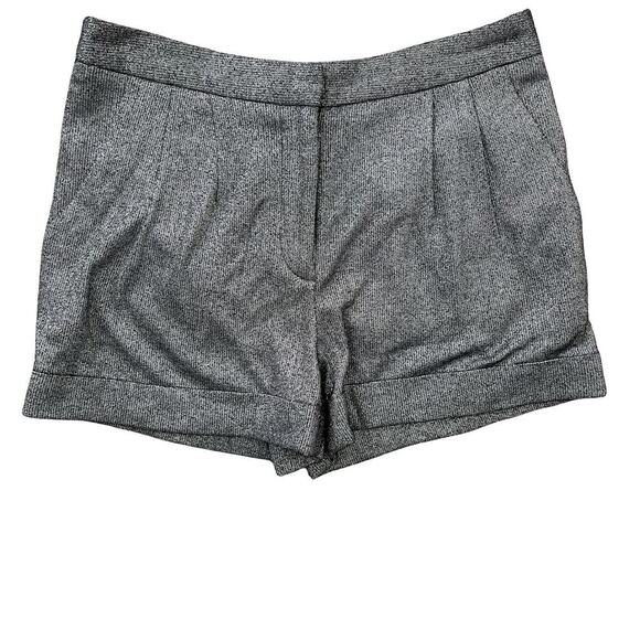Rebecca Minkoff Pleated Silver Metallic Trouser Shorts XS Glam Coquette Dance RM - Picture 2 of 10